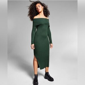INC International Concepts Dark Green Off-Shoulder Dress